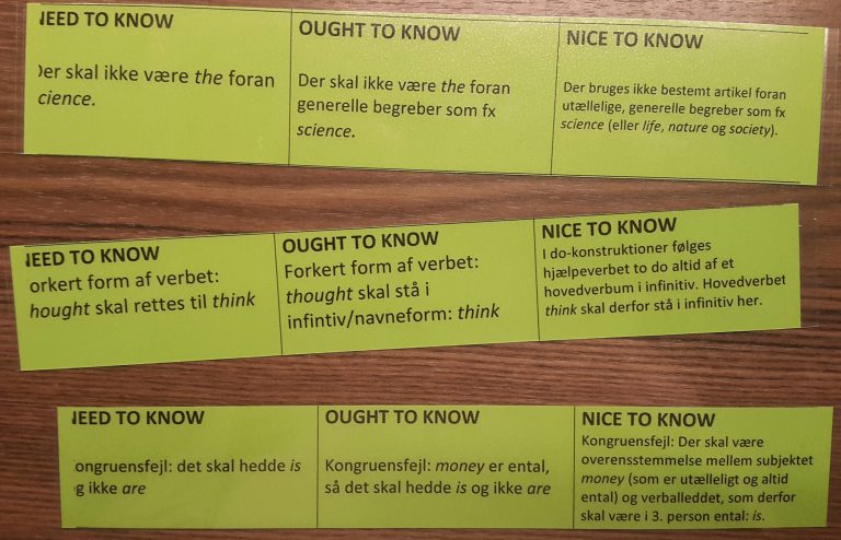 Grammatik: Need To Know – Nice To Know – 111 Variation